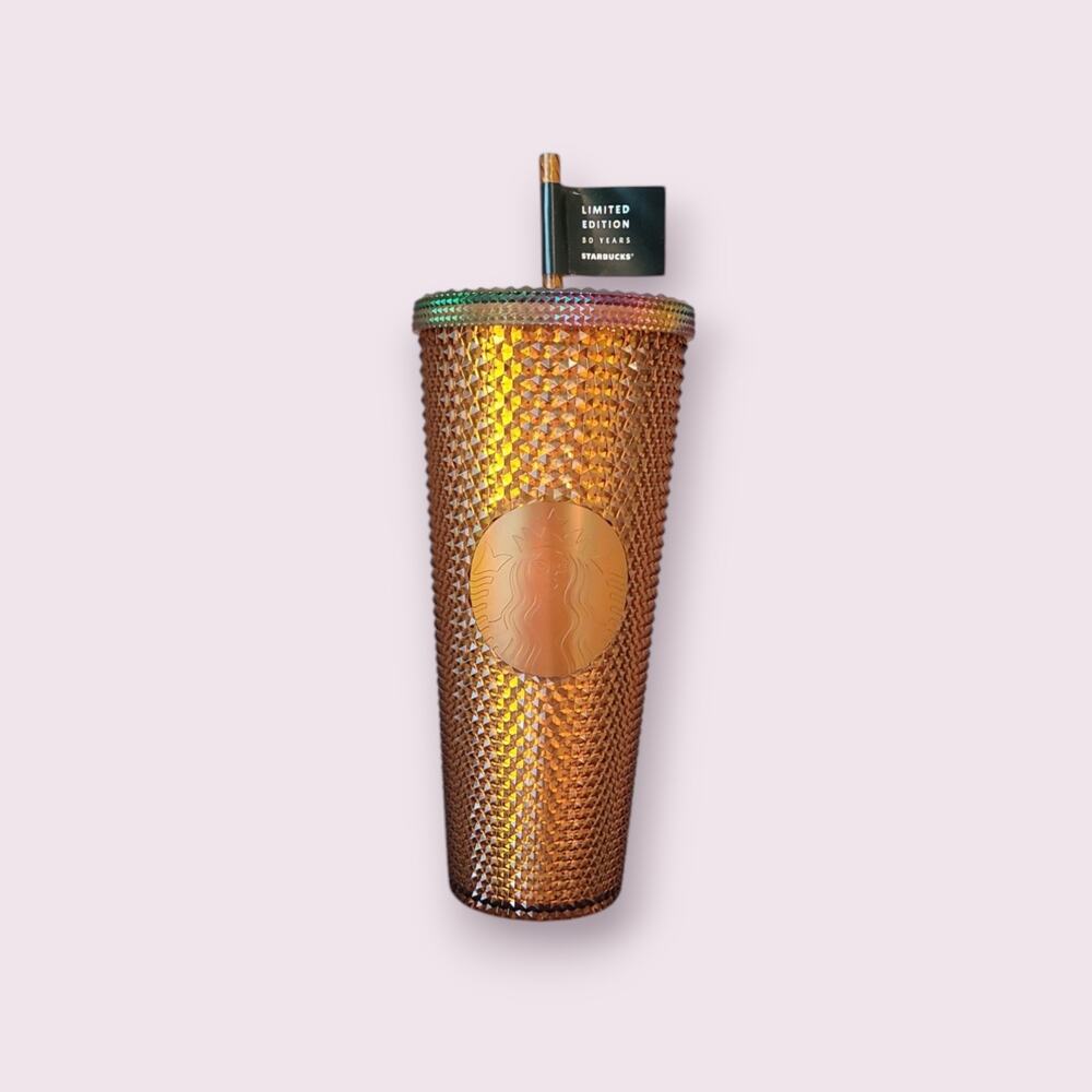 Starbucks 50th Anniversary Honeycomb Gold Studded Cold Cup Tumbler 24 oz Venti
